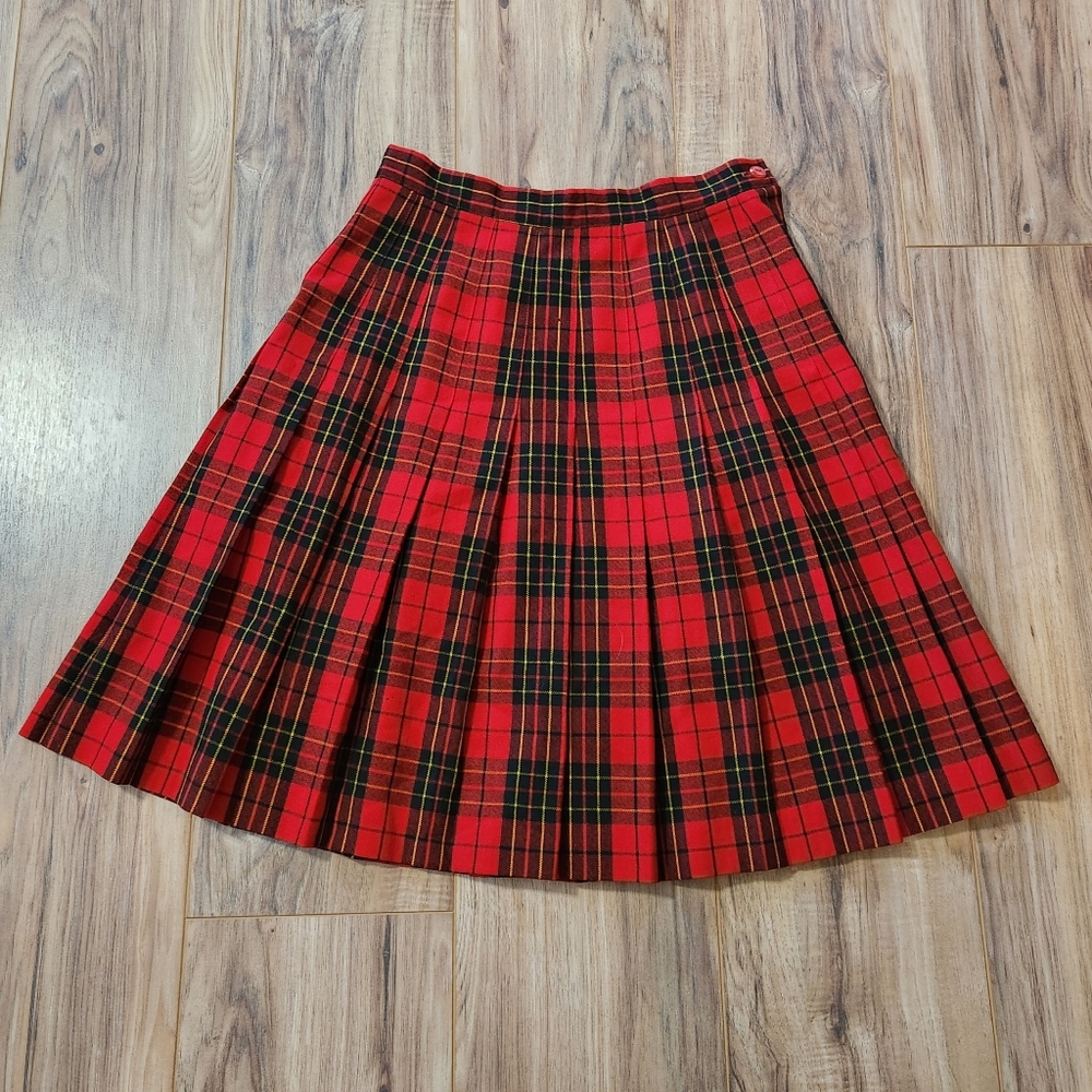 Vintage Red Tartan Plaid Pleated Wool Skirt Punk Academia Grunge KGR